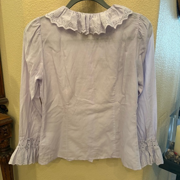 NWT~J. CREW Lavender Eyelet Ruffled Collar Cuffs Blouse Size 2 - Picture 3 of 10